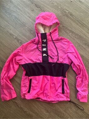 PINK Victorias Secret Sherpa Lined Anorak Jacket Womens XS Neon Pink 1/4 Zip